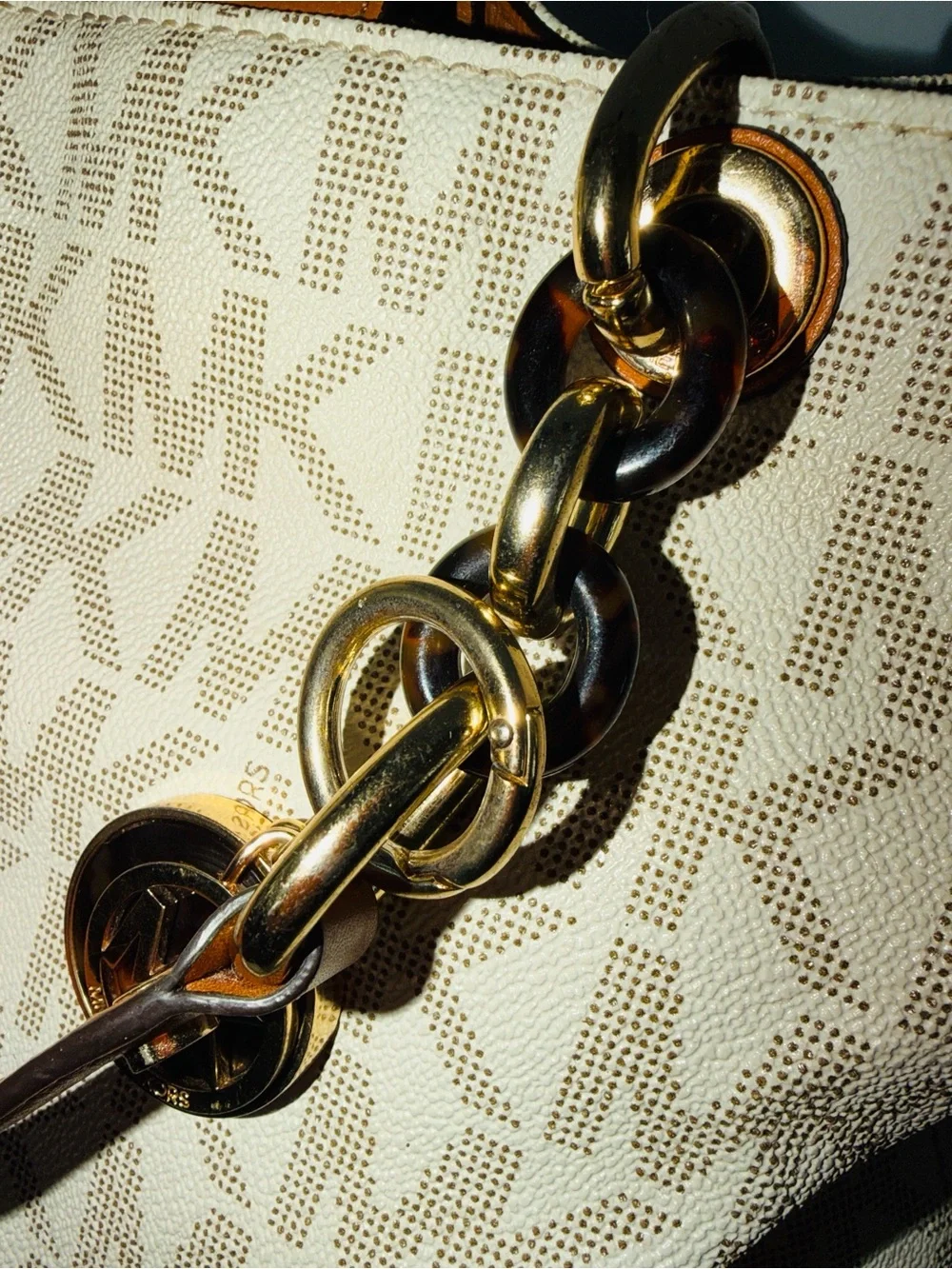 Michael Kors Cream & Brown MK Logo Tote with Gold Hardware